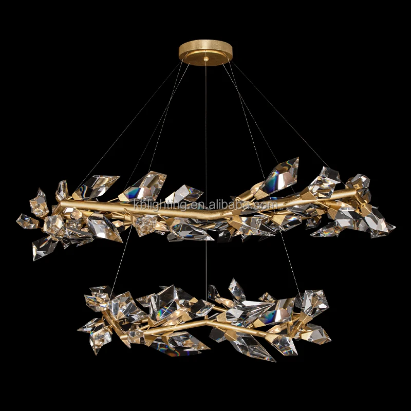 American Modern Art Deco Tulip All Crystal Linear Pendant Ceiling Hanging Light Chain fixtures Chandelier With Leaves For Duplex