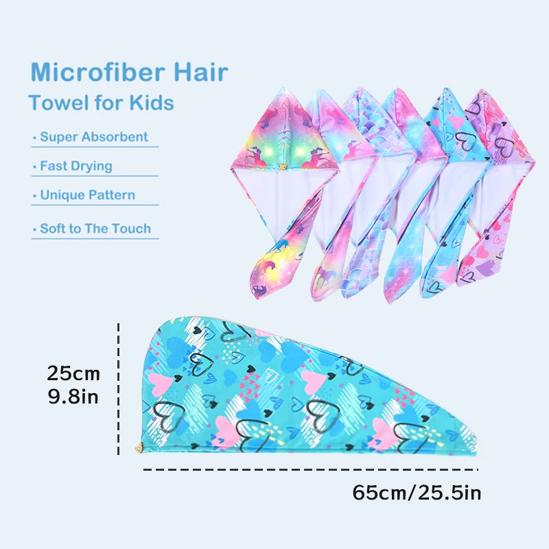 Quick delivery hot selling microfiber kids cute print Rainbow horse dry hair wrap towel
