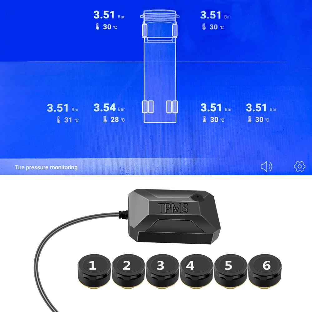 USB Android car 6 8 12 колес TPMS для автомобиля Радио DVD плеер система контроля давления в шинах запасные шины внутренний внешний датчик