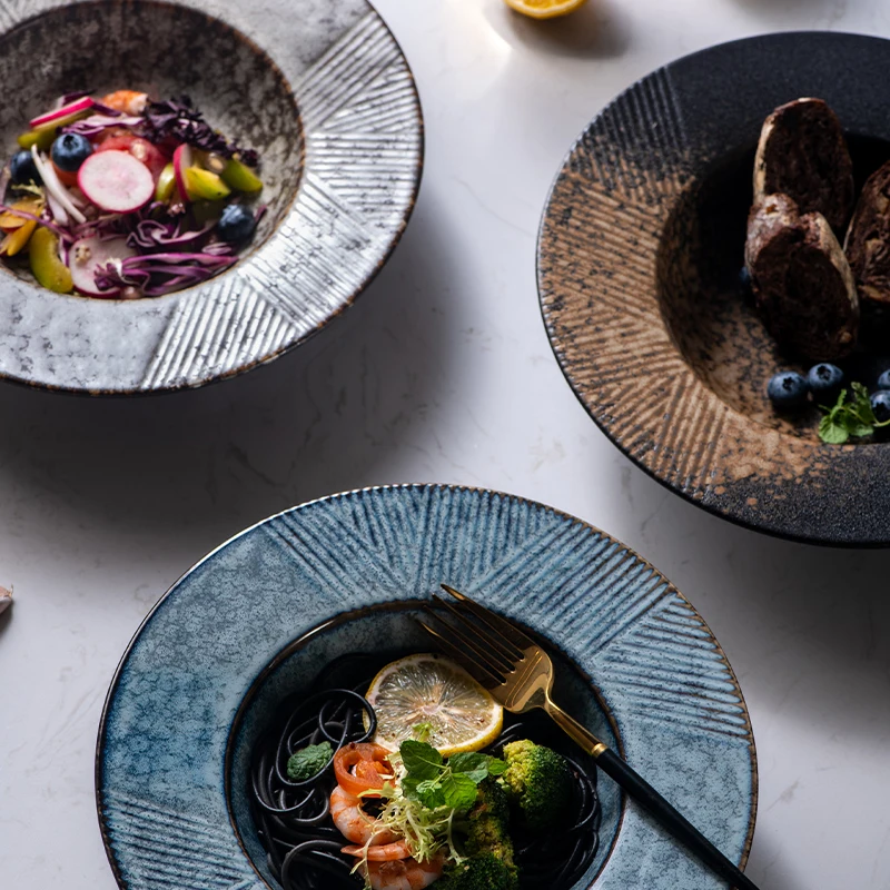 Nordic style Hotel Restaurant&home straw hat shaped oval ceramic dish matte&frosted dinner lunch soup  Salad Pasta Plate