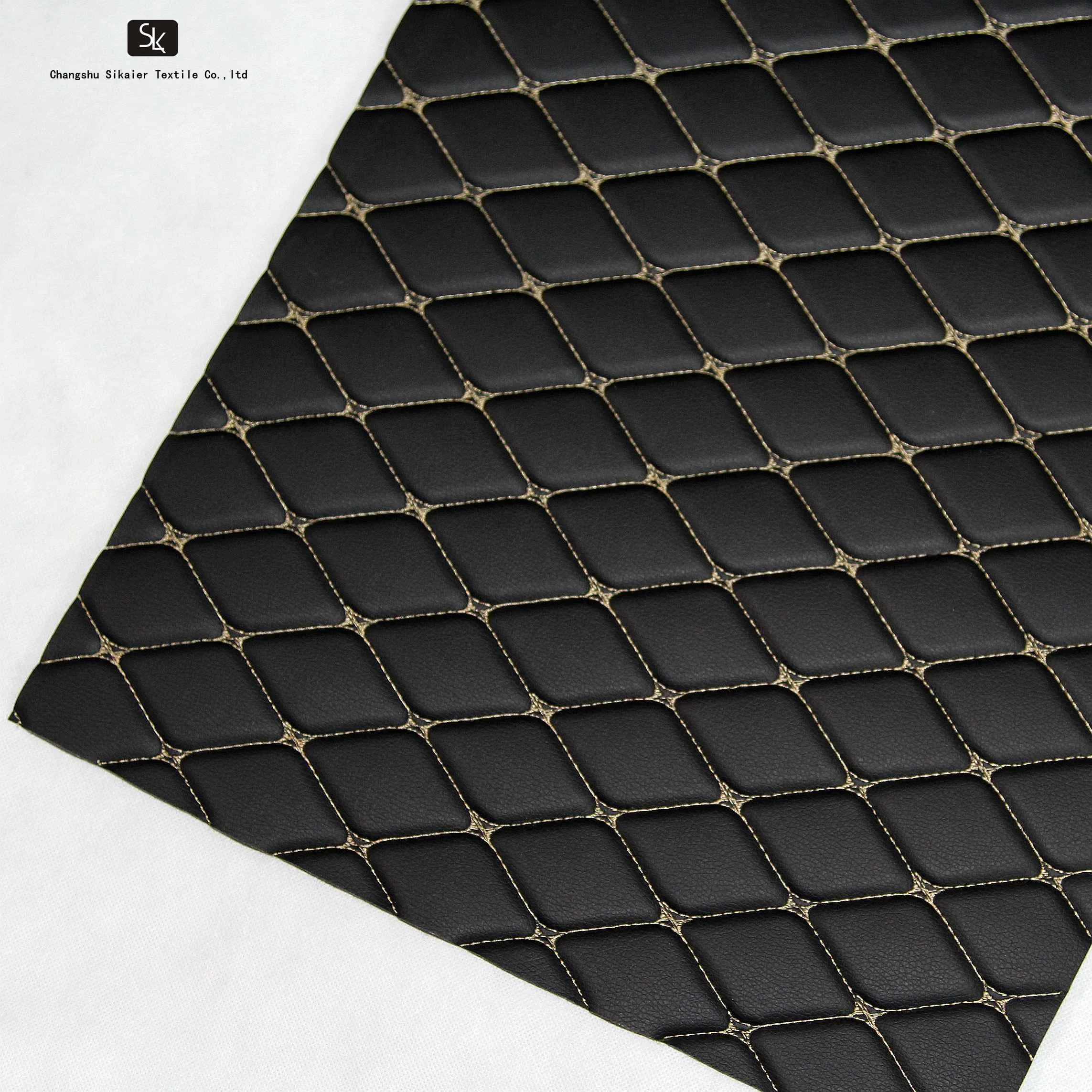 Embroidery PU PVC Synthetic Leather with foam for Car Seat for Furniture