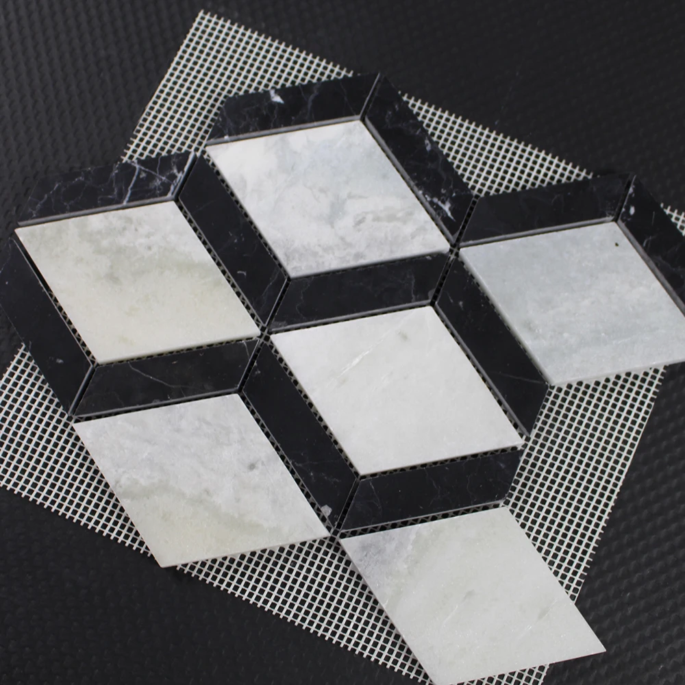 Black Marquina White Marble Rhombus  Wall Decoration Mosaic Tile  For Kitchen
