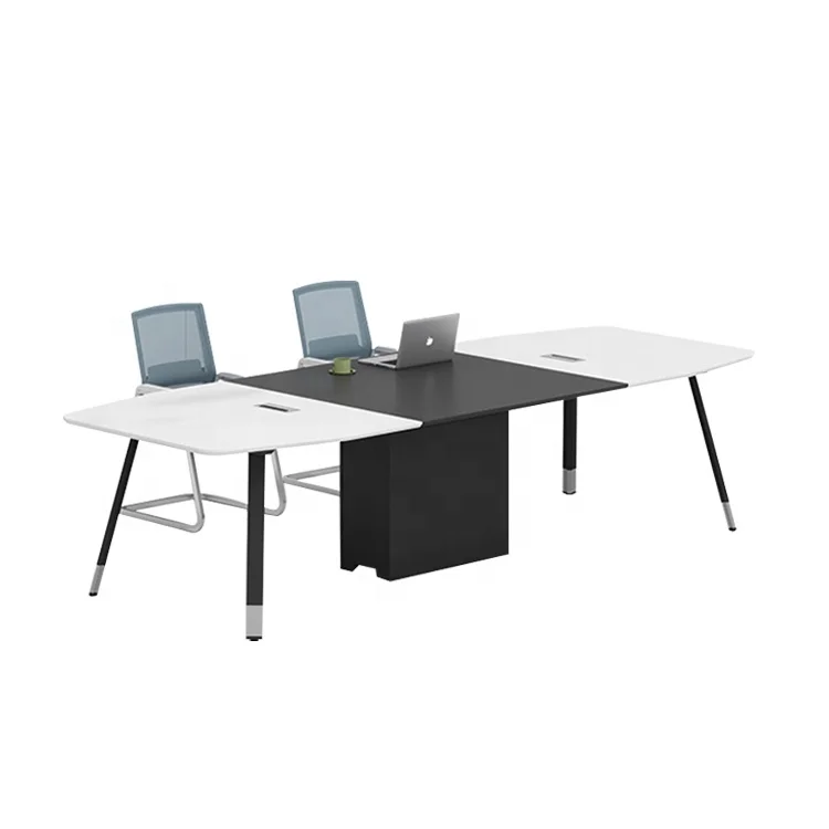 Modern Home Office 4 Person Meeting Room White and Black Conference Table Counter Laptop Computer Desk