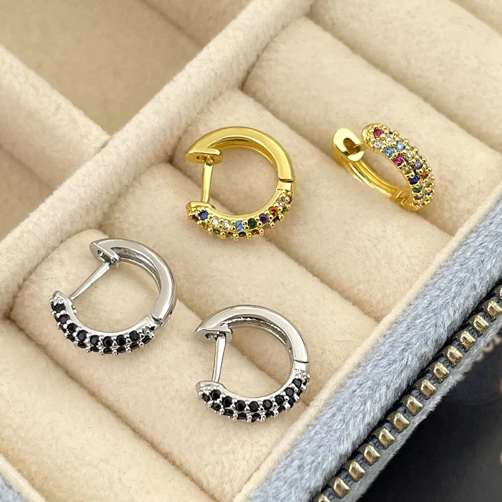 FOXI manufacturer S925 silver earings Platinum rhodium plated cz black stone earrings small silver 925 hoop earrings