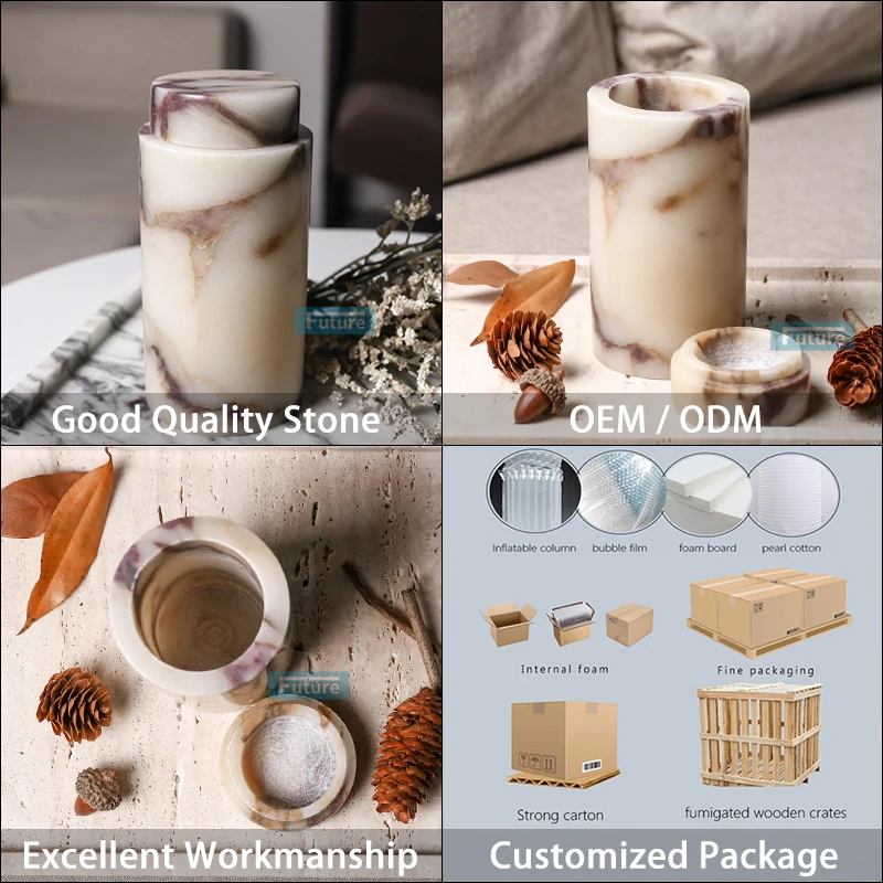 Future Stone manufacturer personalized wholesale custom purple calacatta viola round natural marble jars with lids