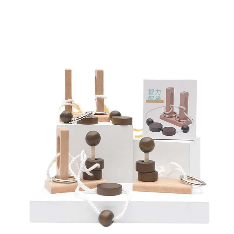 Unisex Wooden Rope Puzzle Unlock Set New Design Ring Puzzles String Solution Age 2 to 4 Years Mind Games Brain Teasers for Kids
