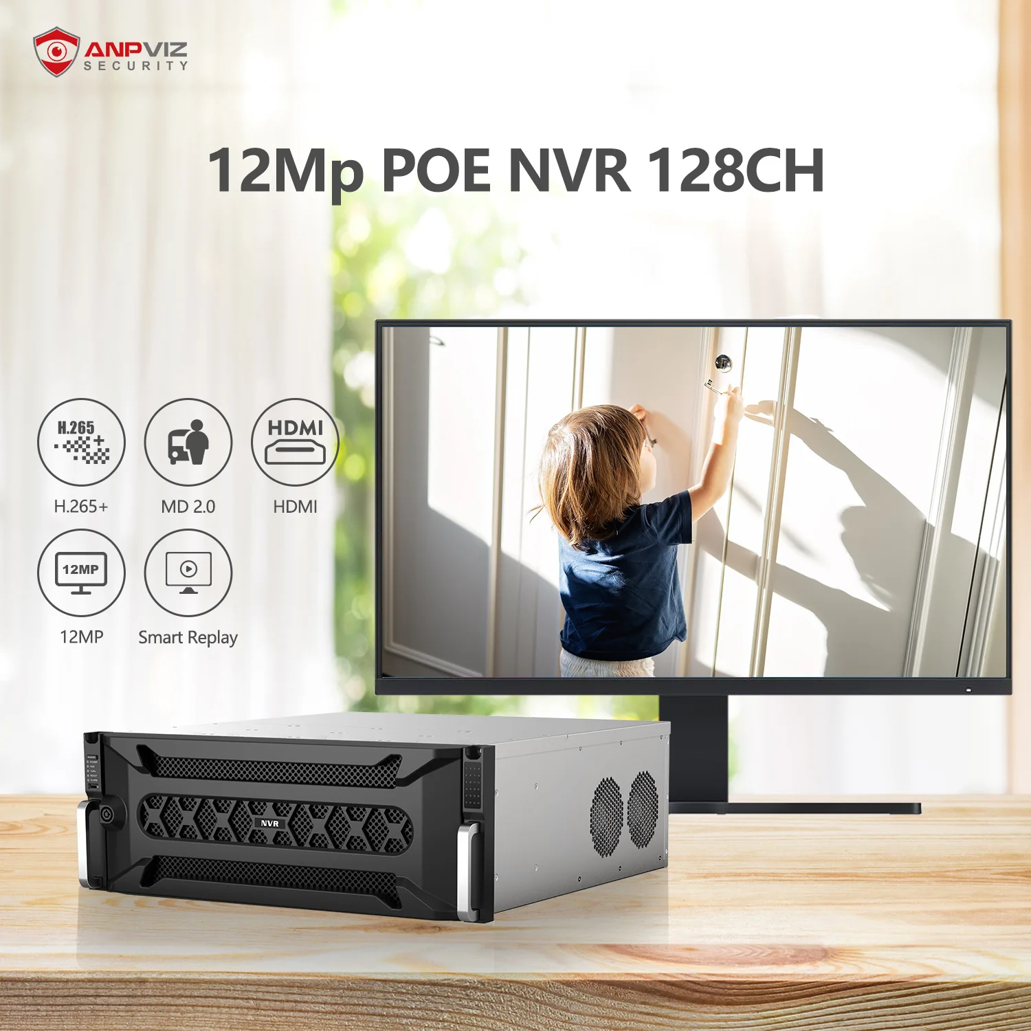 Anpviz Enterprise 12Mp NVR POE 256Channels 24SATA Interfaces 240TB Storage 24/7 Recording AI Motion Detection H265+ Smart Replay