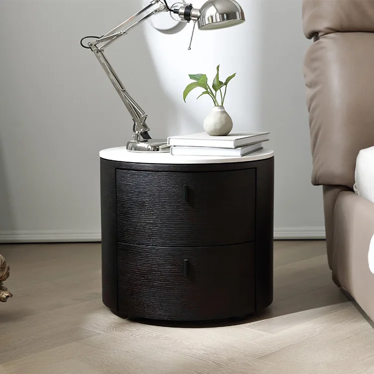 Bed Room Furniture Cylinder Design Italian Style Luxury Minimalism Modern Ash Wood Bed Side Table