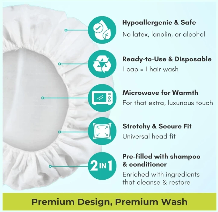 Disposable No Water Shower Caps Waterless Shampoo Dry Hair Wash Rinse Free Shampoo Cap for bedridden patients