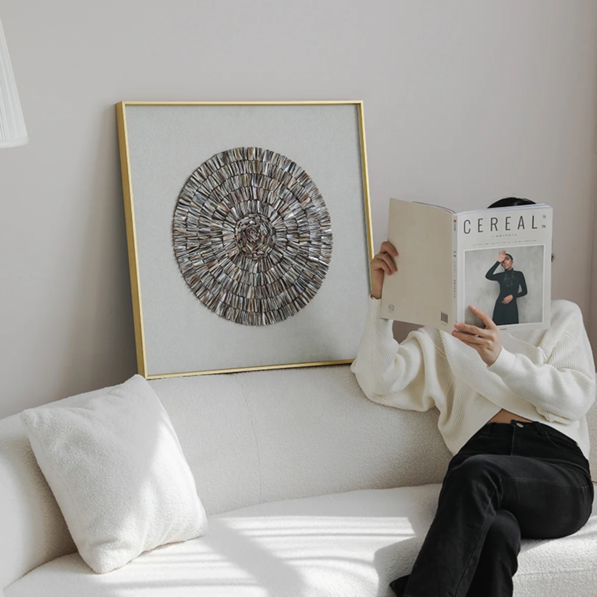 Natural Mother of Pearl sea shells home decor shell embellished artwork painting Overlapping Shells Geometric Shadow