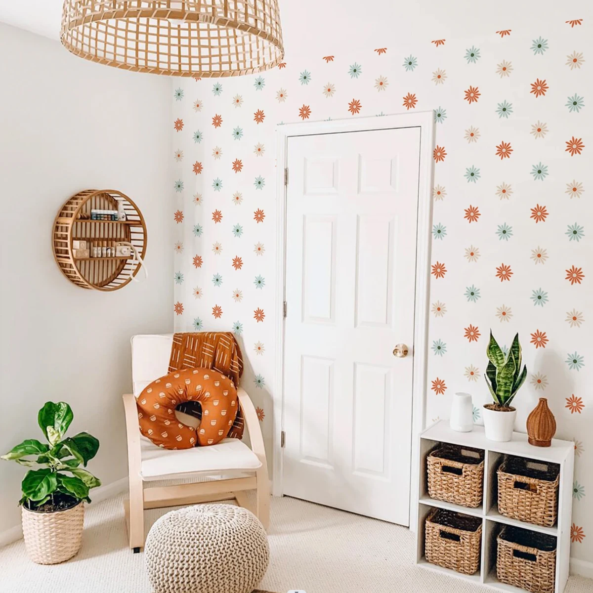 Beautiful Ins style  small daisies flower wall stickers Bedroom living room decoration wallpaper self-adhesive DIY stickers