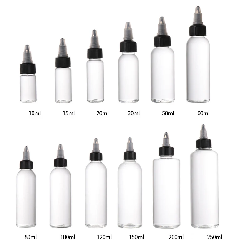 Cheap 30 60 120 Ml Pet Plastic Tattoo Ink Bottle Empty Squeeze Twist Top Cap hair Oils Applicator Bottles With Nozzle