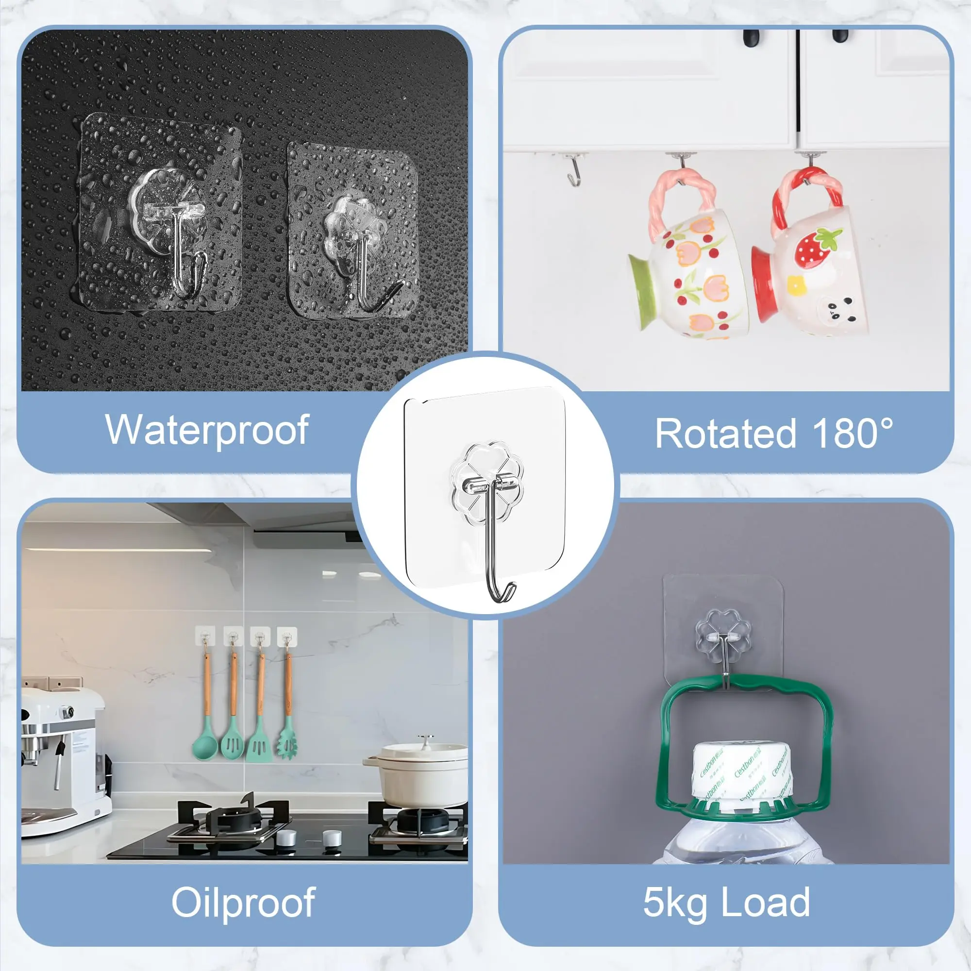 20kg Load-bearing Plastic Wall Hook For Storing Bathroom Strong Trackless Door After The Hook Transparent Suction