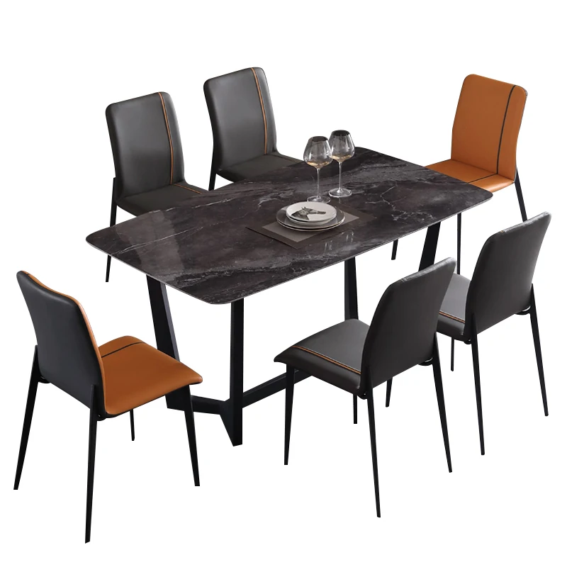 Light Luxury Style Rectangular Italian-style Glossy Rock Slab Dining Table