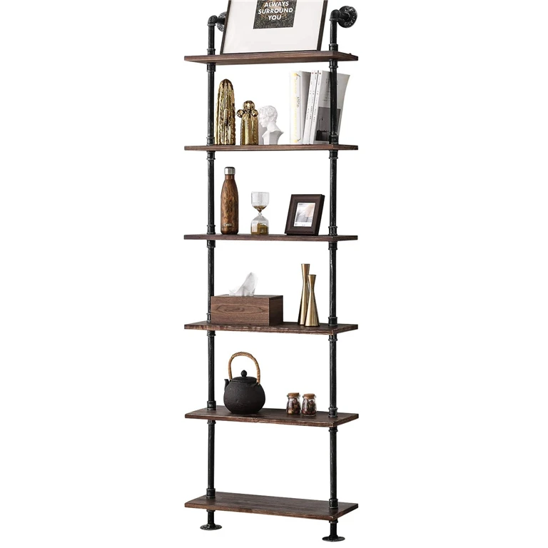 Living Room Furniture 6 Tier Ladder Book Shelves Metal Wooden Bookcase