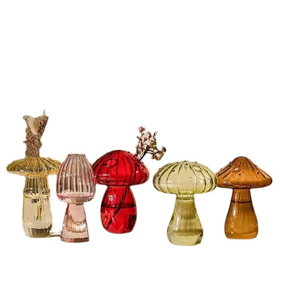 hand blown wholesale price new design modern mushroom glass vase mushroom shaped glass vase