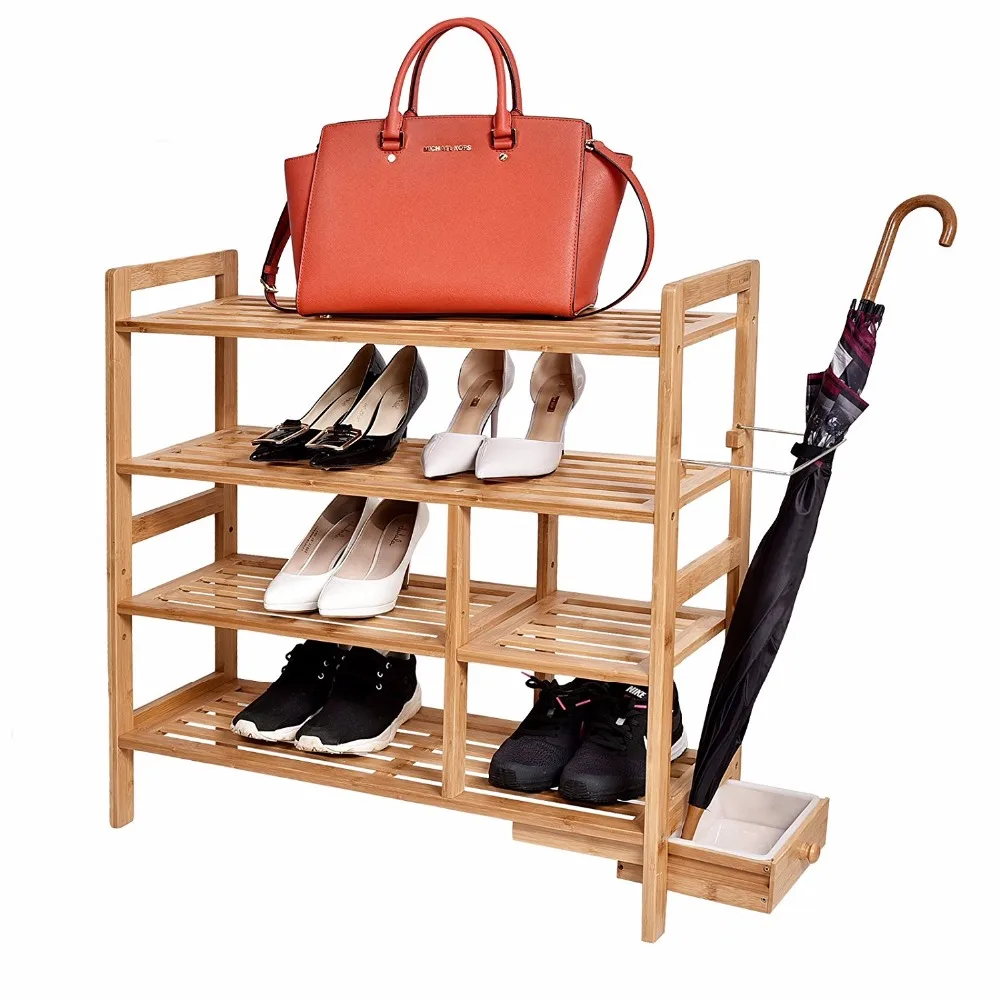 Wholesale 4 Tier Bamboo Wood Shoe Rack Organizer Shoe Cabinet storage Display Rack Stand with Drawer For Home Living Room (1600242990432)