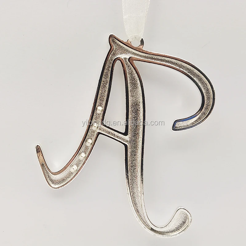 
Novelty silver metal decorative monogram with glitter and epoxy Christmas ornament 