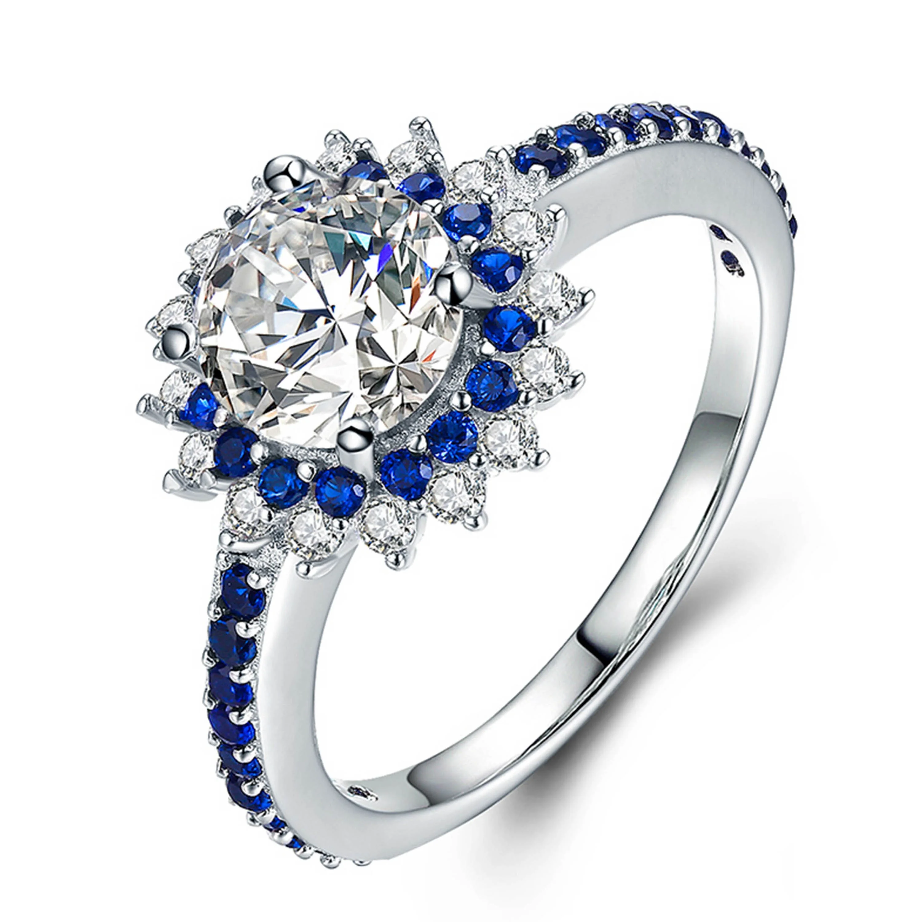 Vinci Fashion Jewelry 925 Sterling Silver Round Shape White Zircon With Blue