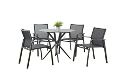 Dining Room Furniture Round Dining Table With 4 Piece Textilene  Chairs Outdoor Dining Set