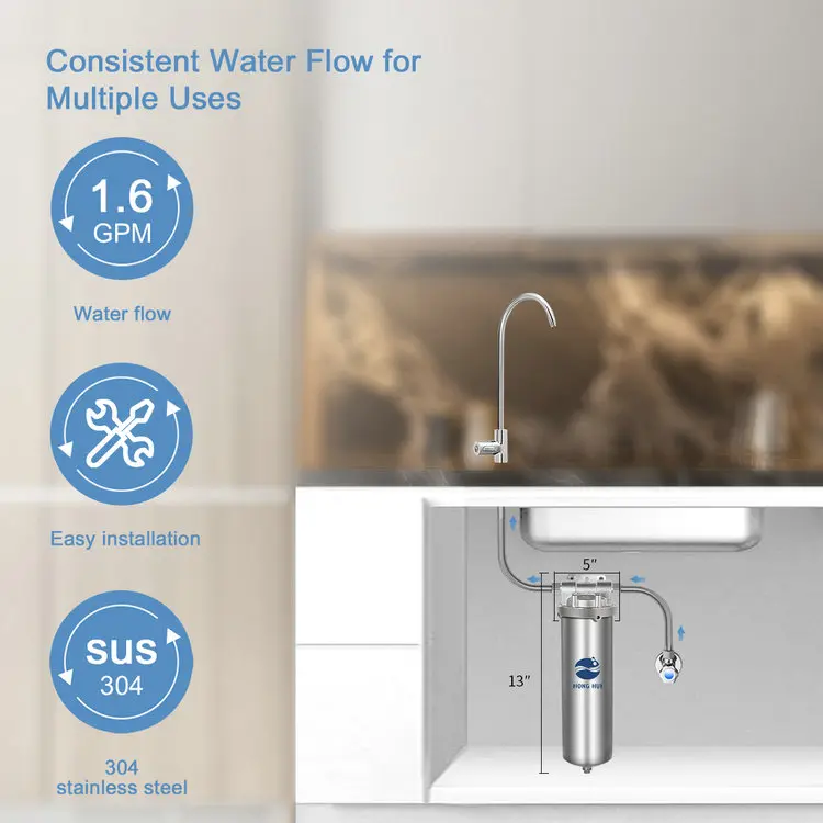 HONG HUI HPS-10C NSF 10 Inch Wholehouse Water Purification Systems Stainless Steel Water Purifier Water Filter Housing