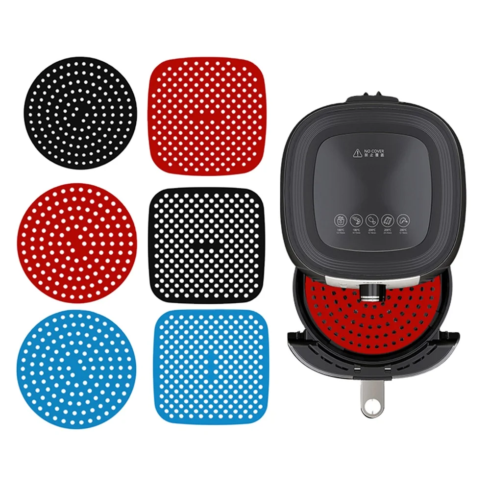 7.5' and 8.5' Reusable Square Frying Pan Liner Silicone Air Fryer Mat For Air Fryer Basket And More