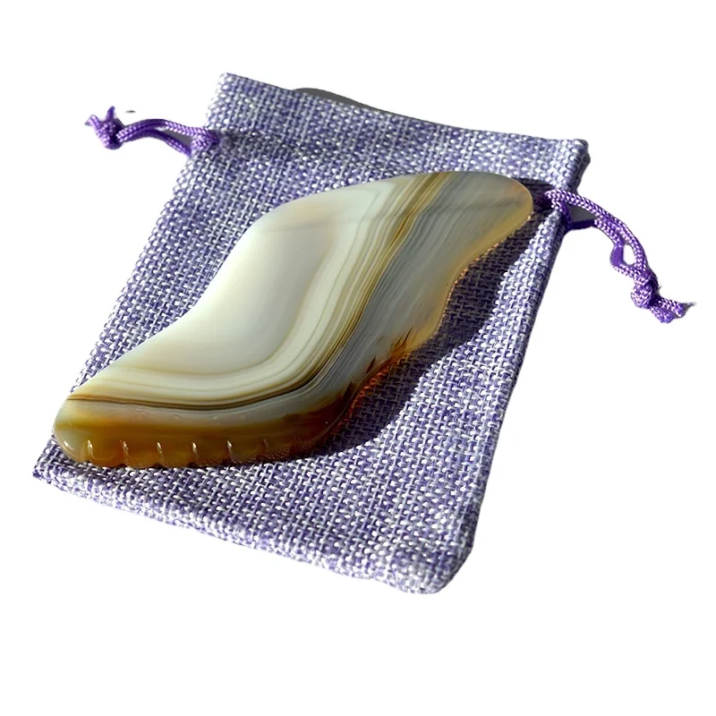 S-Shape Natural Striped Agate Gua Sha Stone Skin Rejuvenation Scraping Grey Guasha Facial Massage Tools for Body Detox