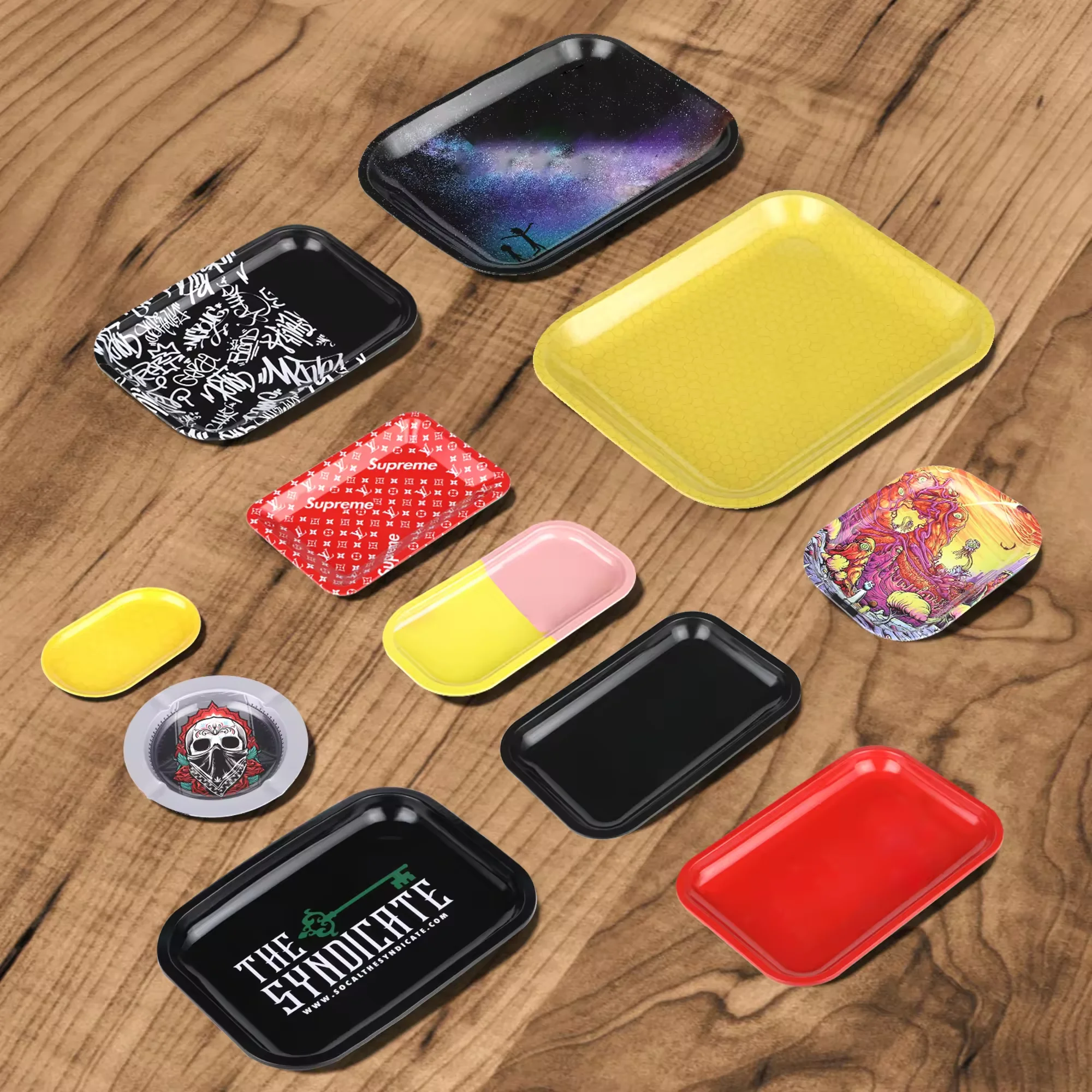 Portable Small Plain Metal Rolling Trays With Custom logo printing Tinplate Cigarette Serving Tray For Smoking
