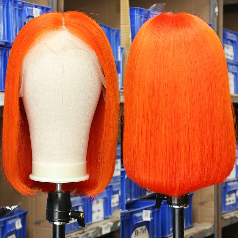 
Brazilian Virgin Human Hair Wigs Pre Plucked13*4Lace Wigs HD Lace Orange Color Short Bob Wigs For Women 