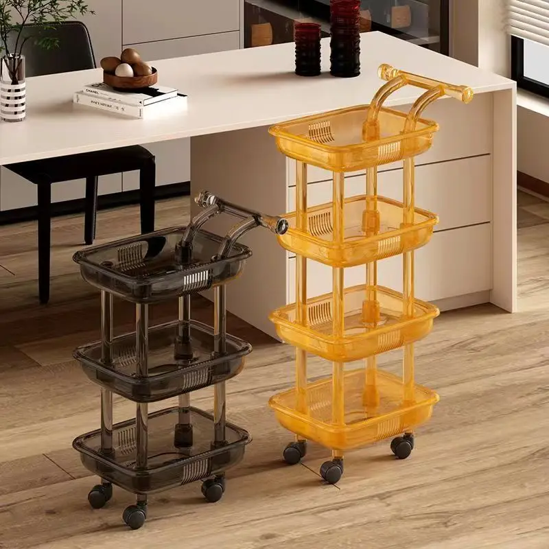 Plastic storage vehicle 3-layer storage trolley is stable and movable transparent plastic tool storage