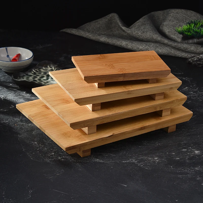 Eco-friendly Rectangle Japanese Style Bamboo Sushi Serving Board Set Of 4 Geta Platter Cutting Tray Tableware Sashimi Platter