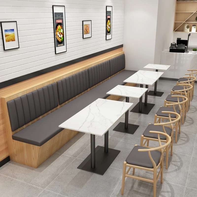 Factory custom commercial dining fast food shop wooden booth seating cafe restaurant furniture table and chair