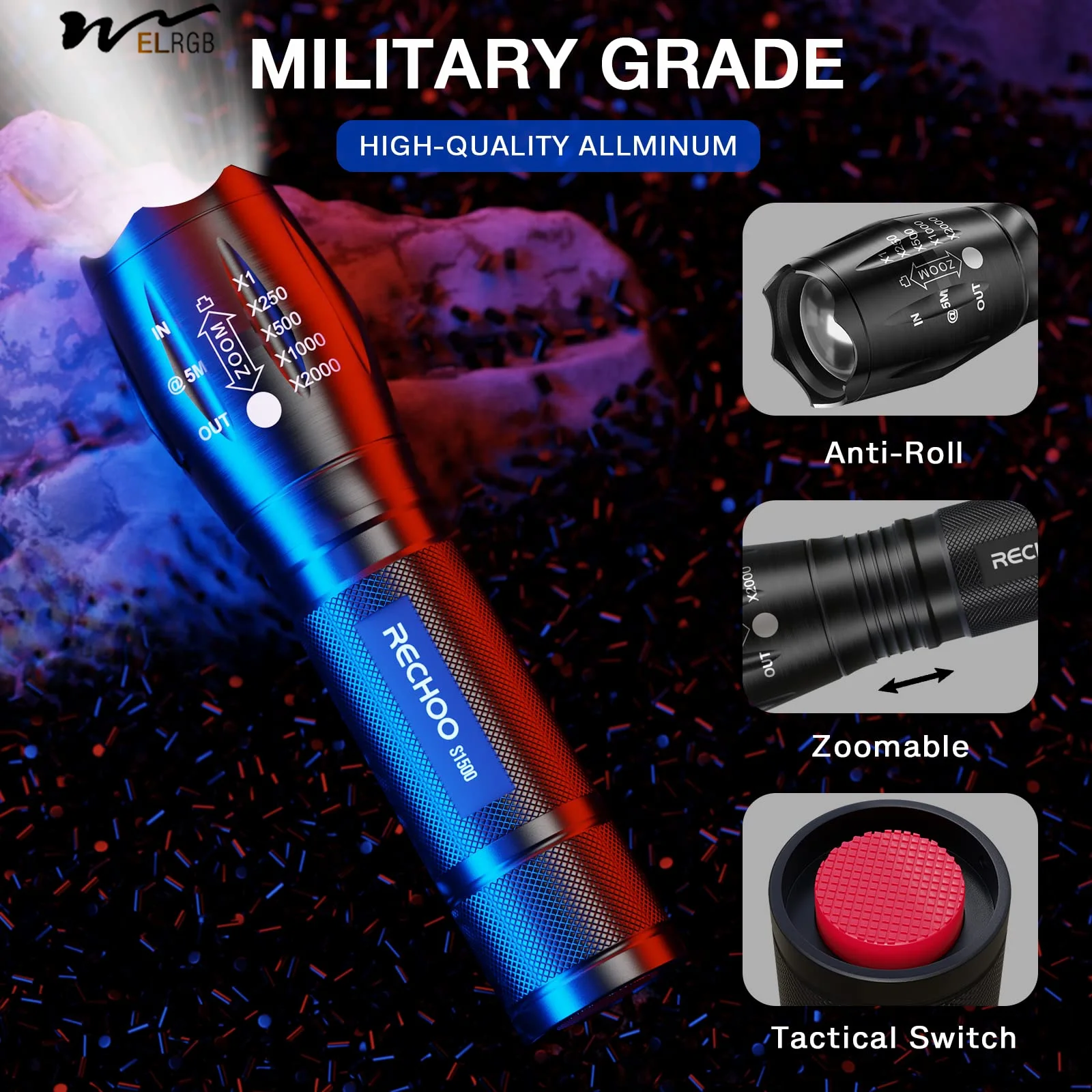 Tactical Flashlights 4 Pack Bright Zoomable LED Flashlights with High Lumens and 5 Modes Waterproof Portable Pocket Flash Light