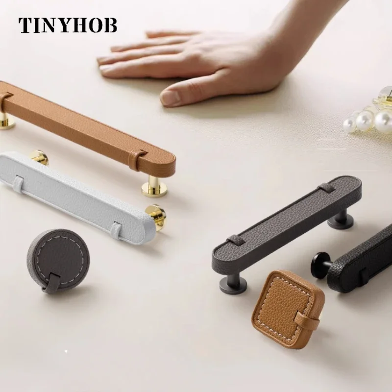 Nordic Leather Furniture Handles Wardrobe Dresser Knobs Cupboard Shoe Cabinet Drawer Round Pull Kids Room Knob LT-0667