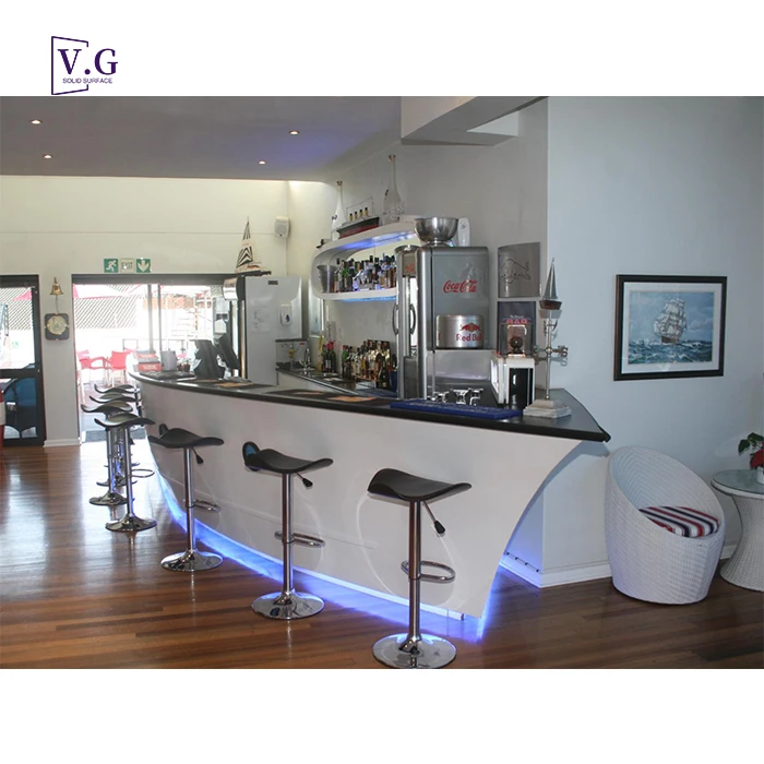custom made boat shaped bar cabinet unique design Corian solid surface boat shaped bar counter for sale