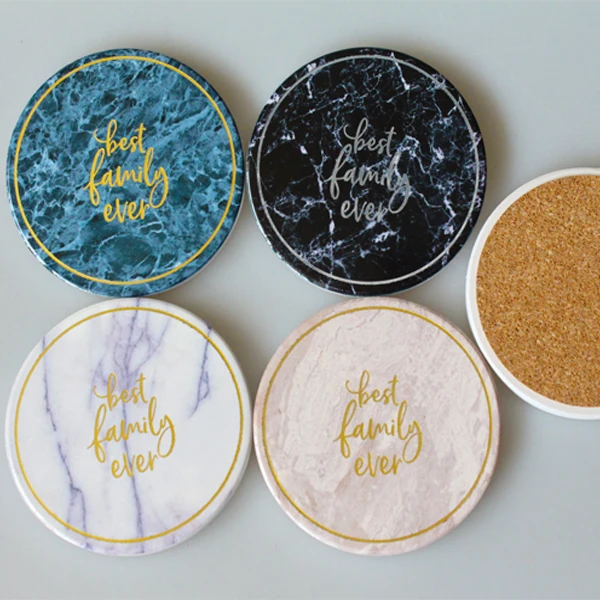 water absorbent marble mug coaster with gold coaster for drinks in metal holder