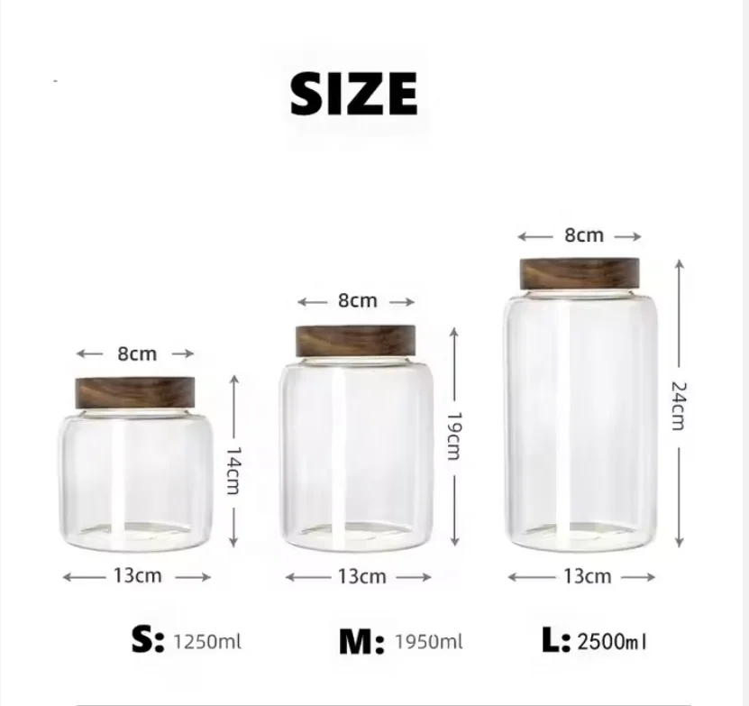 2750ml Big glass jar with Acacia wood lid glass container cookies jar kitchen storage canisters set