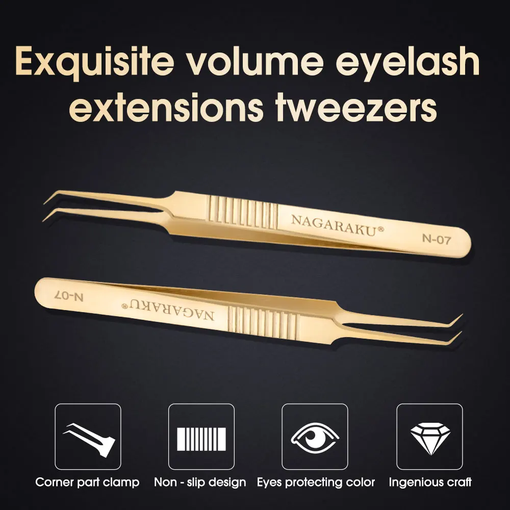 
NAGARAKU Stainless Non-magnetic Eyelash Extension Tweezers False Eyelash Volume Stainless Steel Straight and Curved 