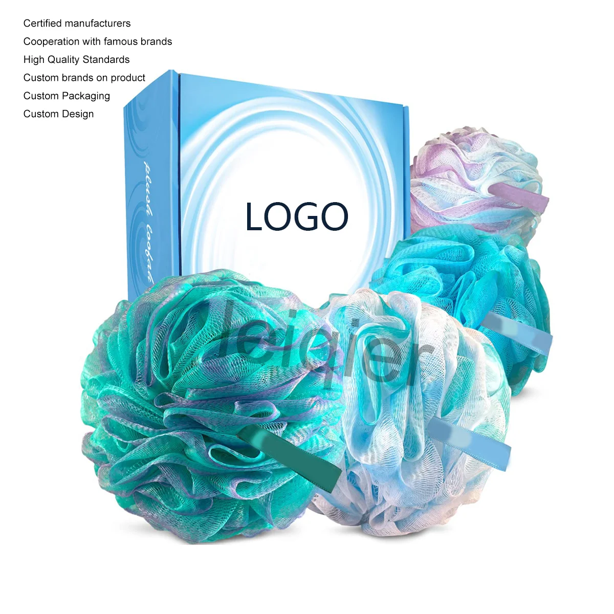 Лофа с логотипом на заказ губка для ванны Swirl-Set-XL-75g очень большой сетчатый Пуф (4 цвета в упаковке) Luffa Loofa Loufa Puff скруббер