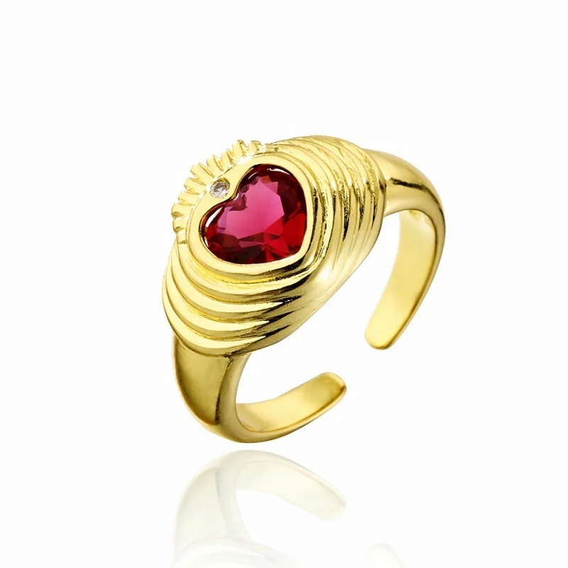 New Arrival YINSAKI 14K 18K Gold Plated Zircon Band Open Ring Brass Heart Zircon Band Adjustable Ring