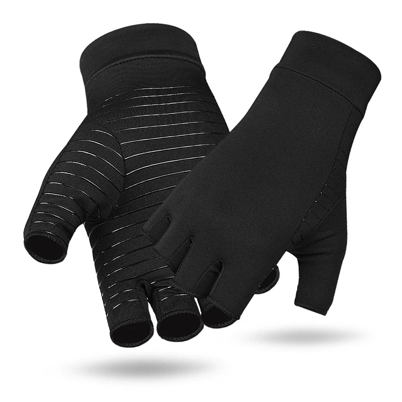 Fingerless copper fiber compression gloves copper ion anti-slip half finger gloves joint training arthritis gloves