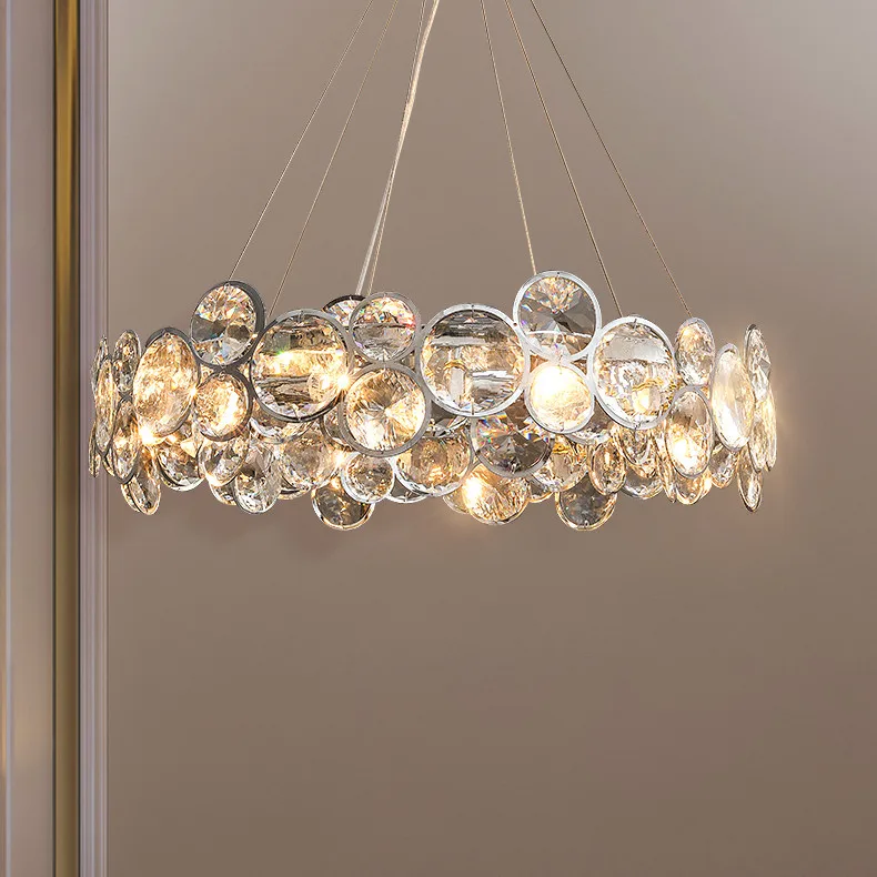 Hot Sales Luxury Nordic Modern K9 Crystal Chandelier High Quality Chrome Circle Pendant Hotel Lobby Villa Living Room LED Light