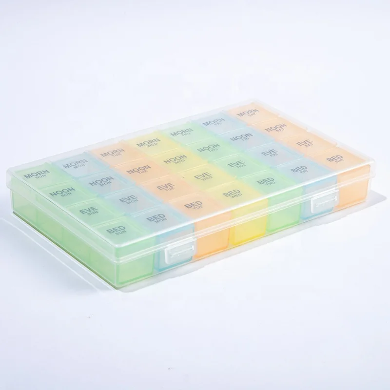 Hot Sale Decorative 28 Compartments Large Colorful Travel Weekly Pill Box Pill Case 7 Day 4 Times Pill Organizer