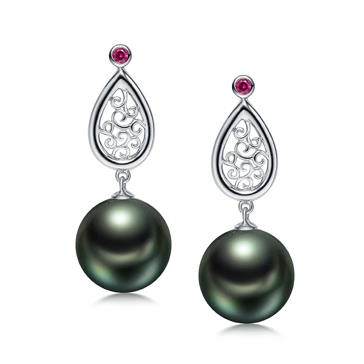 New Model 925 Silver Black Tahiti Pearl Traditional Earring
