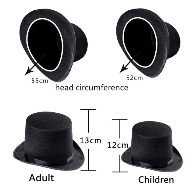 Hot Selling Tall Black Satin Finish Top Hat Vintage Black Felt Tall Top Hat for Magician Circus Ringmaster Steampunk Supplies