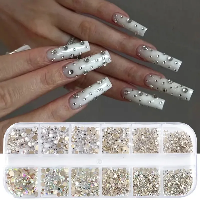 SS4-SS16 Crystal+Crystal AB Gold Back Nail Rhinestones Set Flatback Diamond Gems 3D Shiny Nail Art Charms Stones DIY Decoration