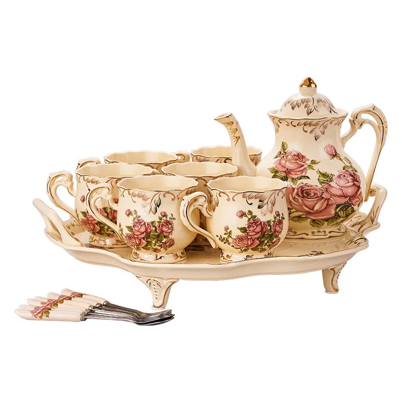Exquisite Luxury Tea Cup Teapot Set Ceramic Bowl Spoons And Trays Large Capacity Gift Water Cups Coffee Cup Set