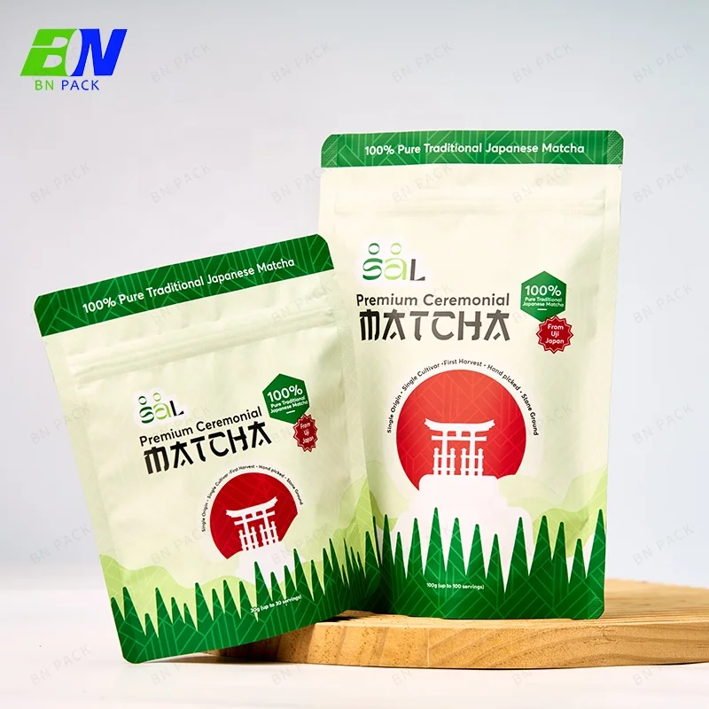 100% Pure Traditional Japanese Matcha Stand Up Organic Matcha Green Tea Powder Pouch Plastic Packaging Bag