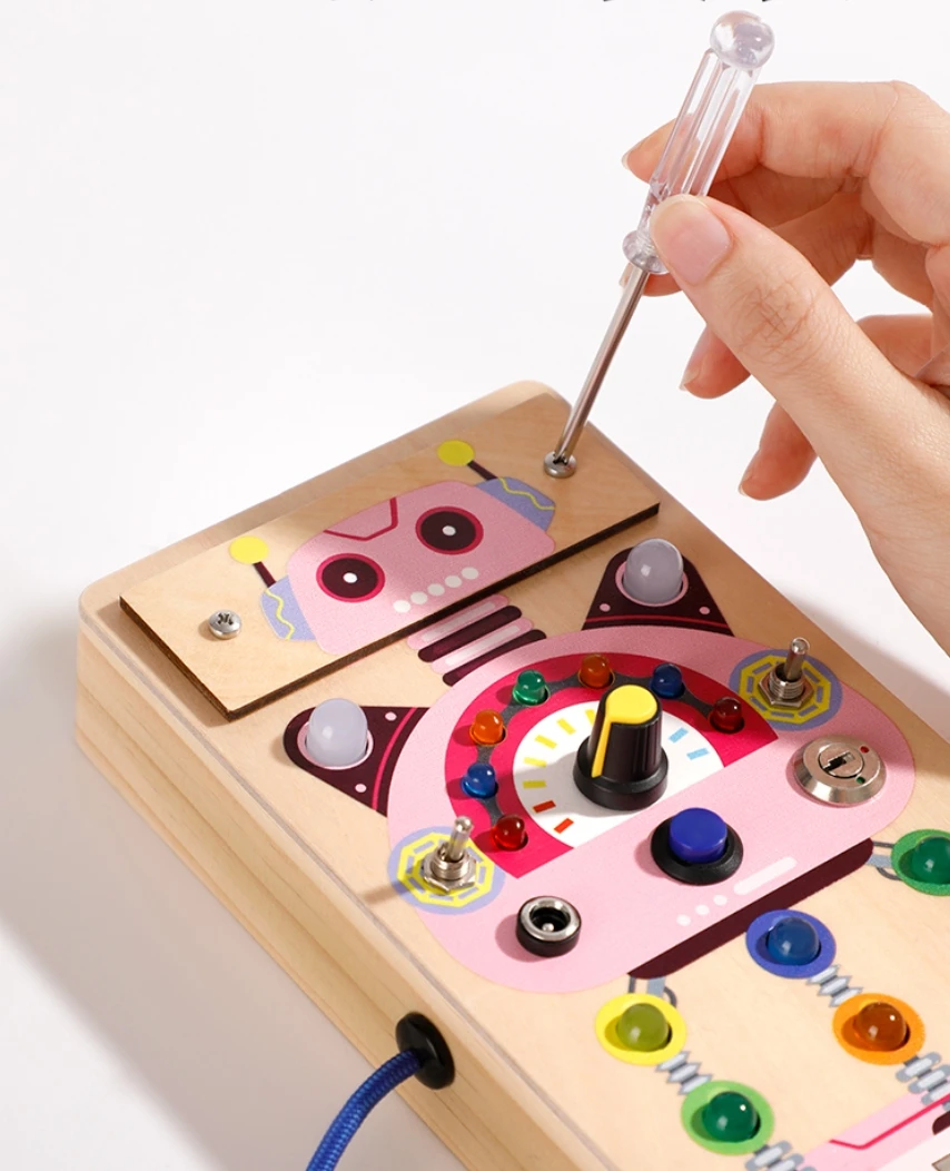 wholesale educational toy factory direct selling Montessori Wooden Busy Board with LED Light switches Sensory Toys OEM ODM