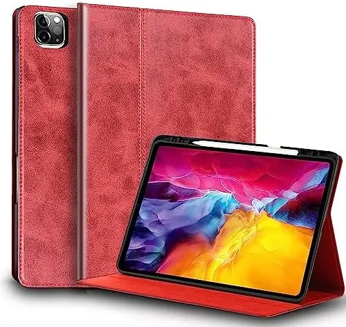 High-end customized oilwaxy leather tablet cover soft TPU protective case for iPad pro 12.9 inch built in pencil holder